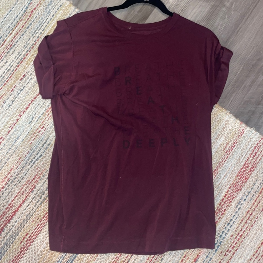 Breathe Deeply maroon Lululemon shirt